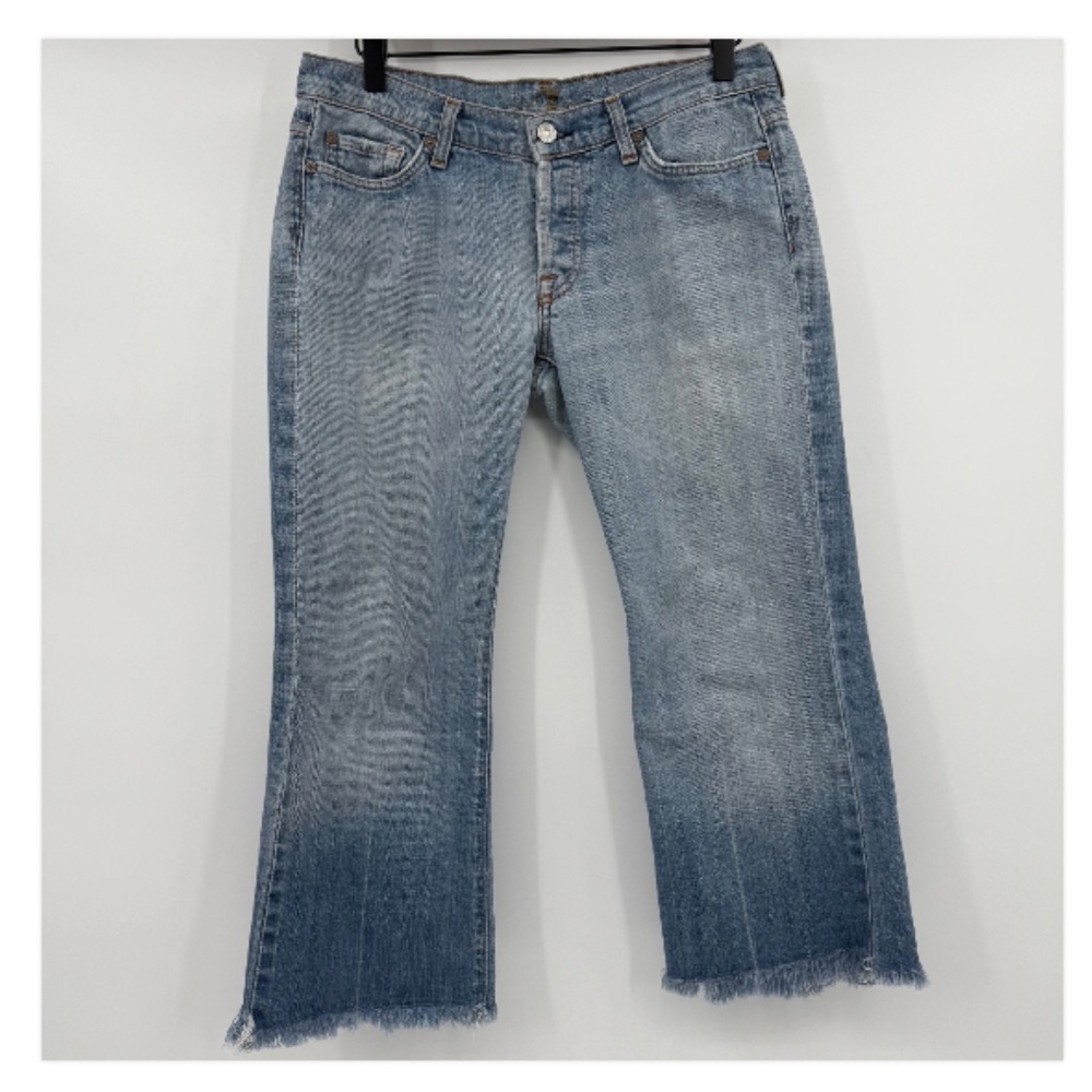 7 For All Mankind Jeans Women 28 Blue Boy Cut Cropped Flare Denim Button Fly